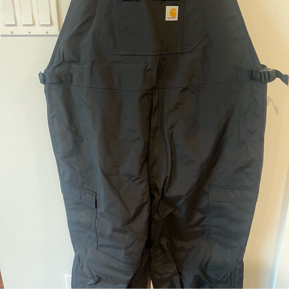 New Carhartt Mens Black Shoreline Bib Overalls XL Regular Storm Defender - Picture 3 of 11